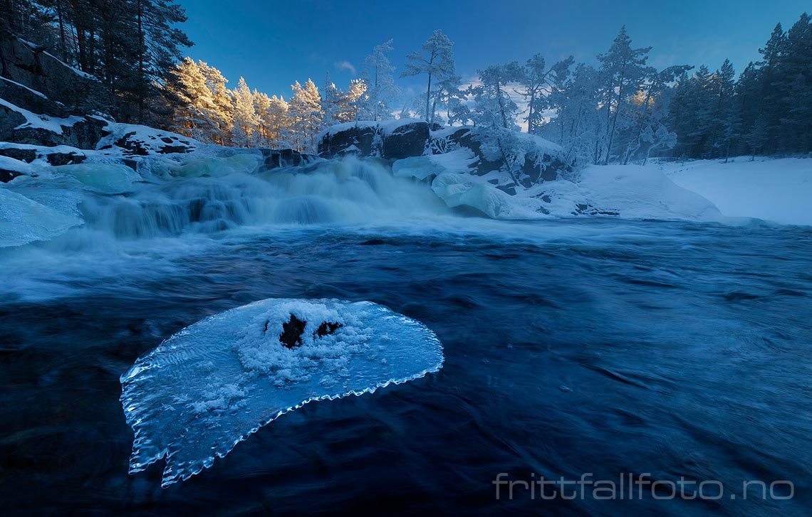 Råkald vintermorgen ved Herrefossen i Bøelva, Midt-Telemark, Telemark.<br>Bildenr 20101226-008.