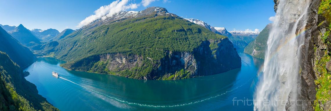 Turister fra hele verden reiser langt for å se Geirangerfjorden, Stranda, Møre og Romsdal.<br>Bildenr 20190615-0341-0344.